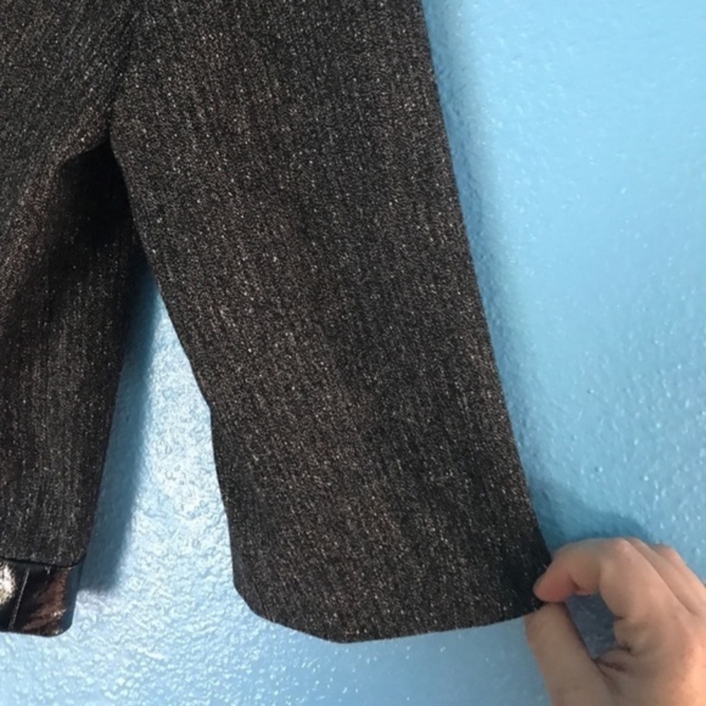 Worthington L retro grey tweed black crinkled faux black leather crop jacket - Picture 6 of 10